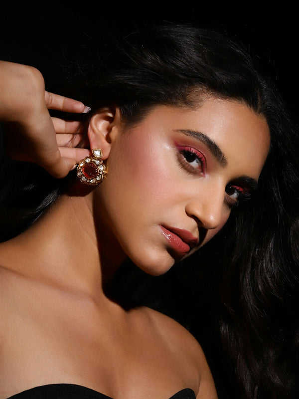 Pink Gold-Plated Contemporary Drop Earrings - Ruby Raang - Distacart