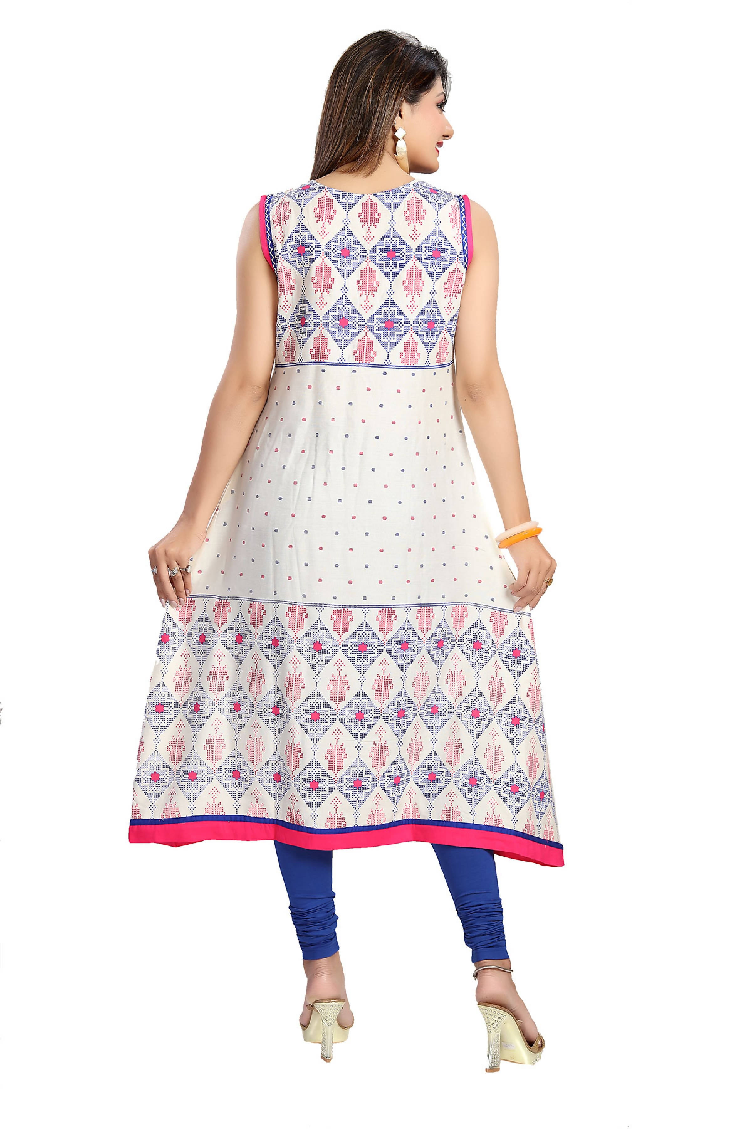 Snehal Creations Print Precious White A-Line Designer Cotton Tunic - Distacart
