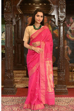 Thumbnail for Very Much Indian Handloom Pure Cotton Paithani Radhakrishna Pallu-Rani Pink - Distacart