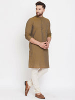 Thumbnail for Even Apparels Brown Pure Cotton Men's Kurta With Band Collar - Distacart