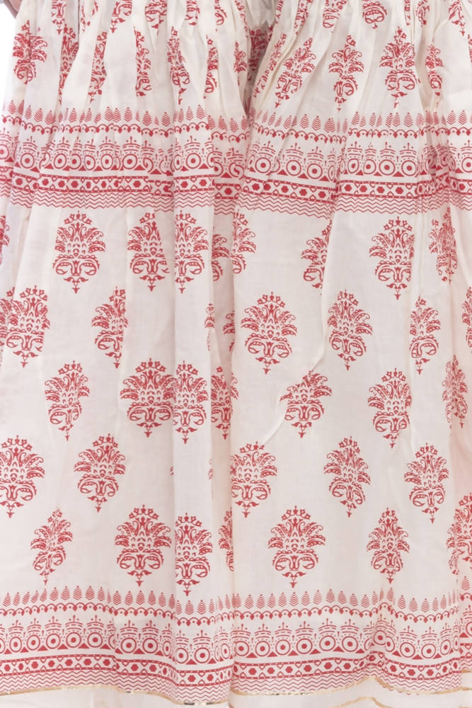 Mominos Fashion Cotton Block Print With Lace Work Off White Red Color Prints Palazzo - Distacart