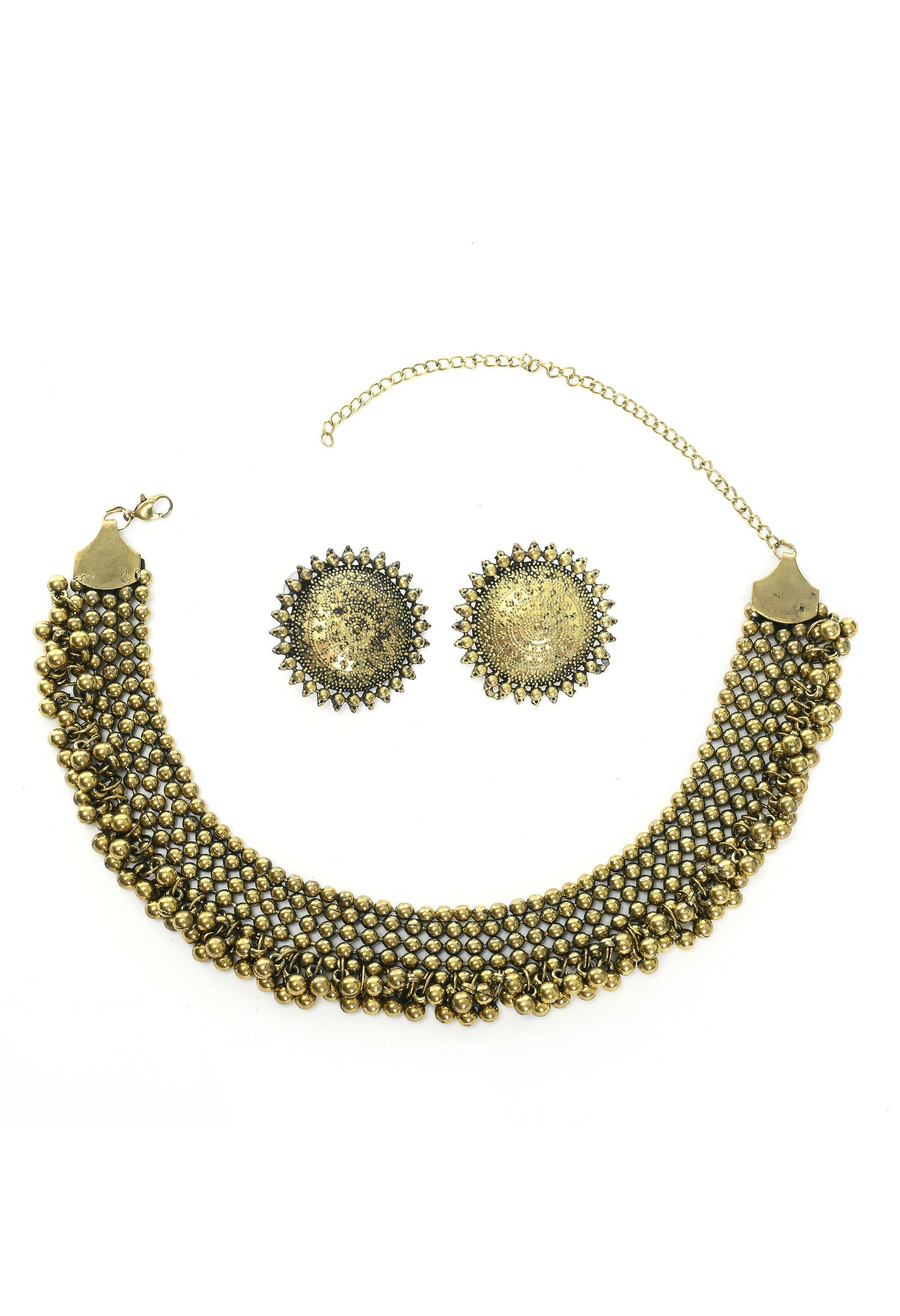 Mominos Fashion Johar Kamal Oxidised Gold-Plated Brass Finish Ghungroo Design Choker Set - Distacart