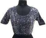 Thumbnail for Vamika Grey Velvet Sequence Blouse - Distacart