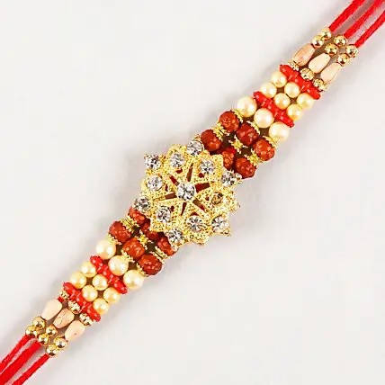 Pretty Rudraksha Rakhi And Cashew Jar - Distacart
