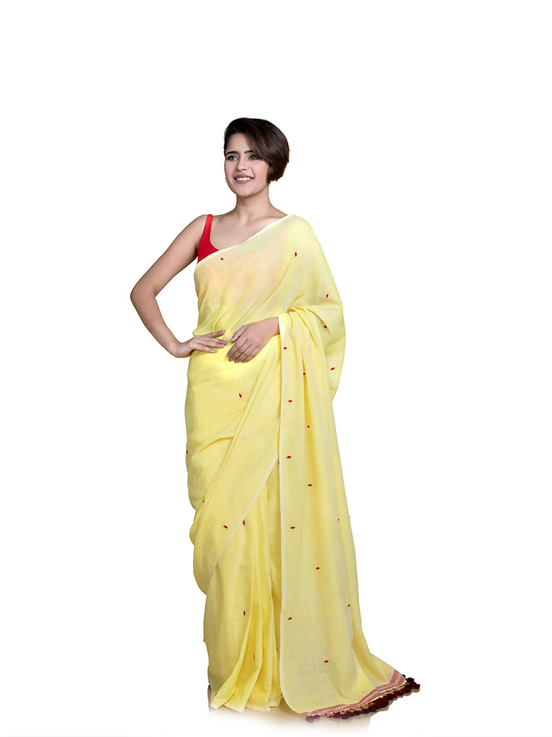 Suta Yellow Maroon Pure Cotton Saree - Distacart