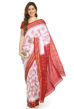 Thumbnail for Vamika Sambalpuri Ikat Cotton Dehabandha Badafula White & Red Saree - Distacart