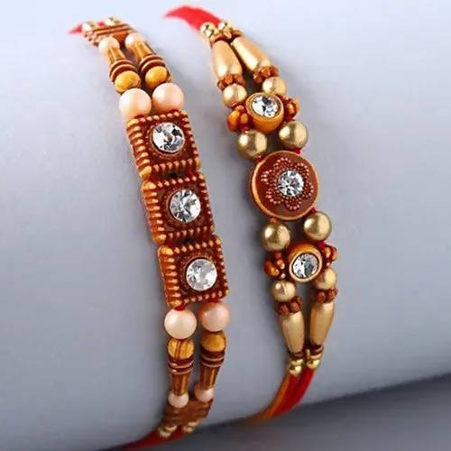 2 Stone Work Rakhis and Choco Swiss Gloriette Luxury Box - Distacart