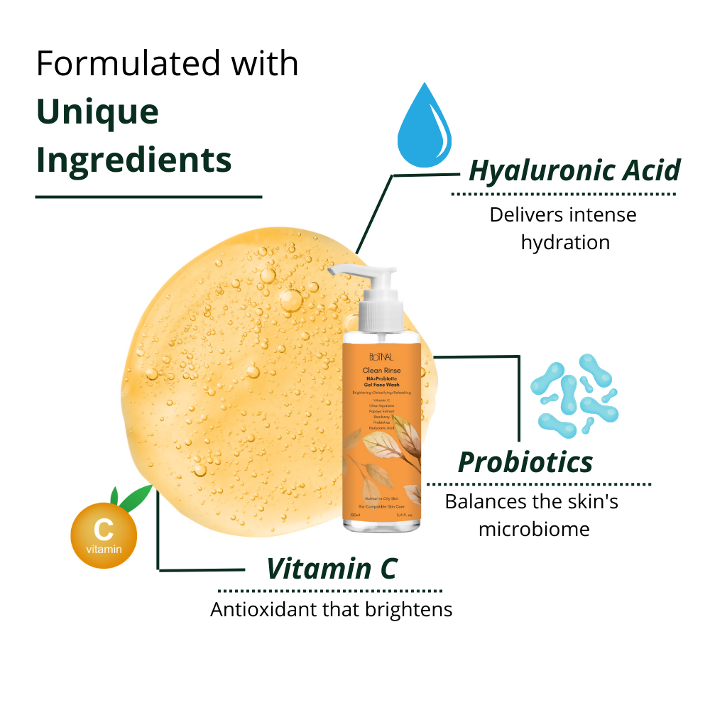 Botnal Clean Rinse Probiotic Gel Face Wash With Vitamin C, Hyaluronic Acid and Papaya - Distacart