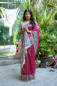 Thumbnail for Vishnu Weaves Women's Pink Soft Tussar Silk Printed Saree with Blouse - Distacart