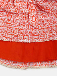Thumbnail for Manet Girls Cotton Layer Frock Printed - Orange - Distacart
