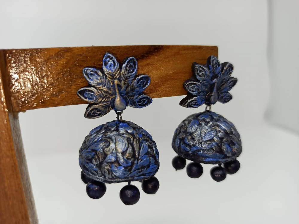 Terracotta Peacock Large Temple Jhumkas