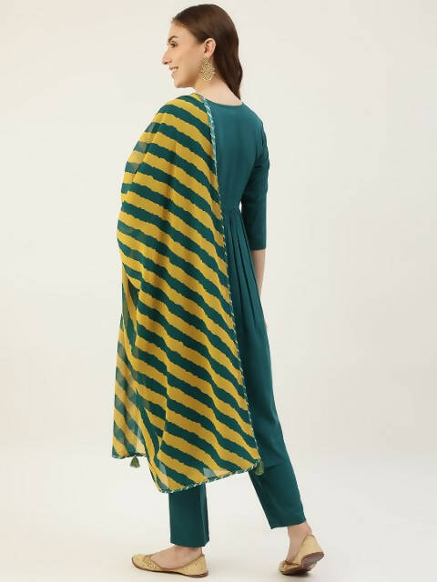 FIORRA Women's Turquise Crepe Straight Kurta Pant With Dupatta - Distacart