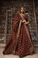 Thumbnail for Pomcha Jaipur Chhaya Brown Gujarati Lehenga Set - Distacart