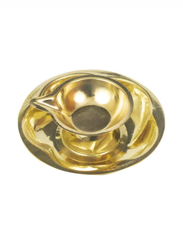 Spillbox Gold-Toned Brass Lotus Diya Round Pooja Essential - Distacart