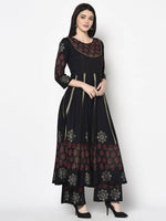 Thumbnail for Aniyah Rayon Black Color Block Print Anarkali Palazzo Set (AN-186K)