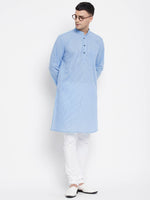 Thumbnail for Even Apparels Blue Pure Cotton Men's Kurta With Band Collar - Distacart