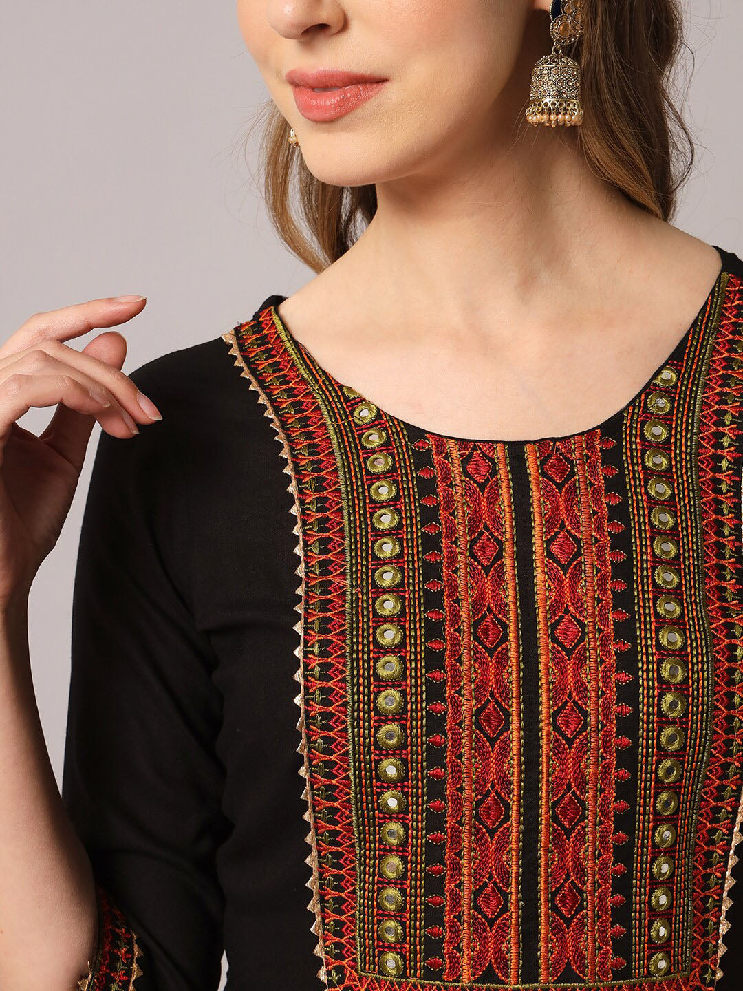 Kalini Ethnic Motifs Yoke Design Mirror Work Pleated Kurta & Trousers With Dupatta - Distacart
