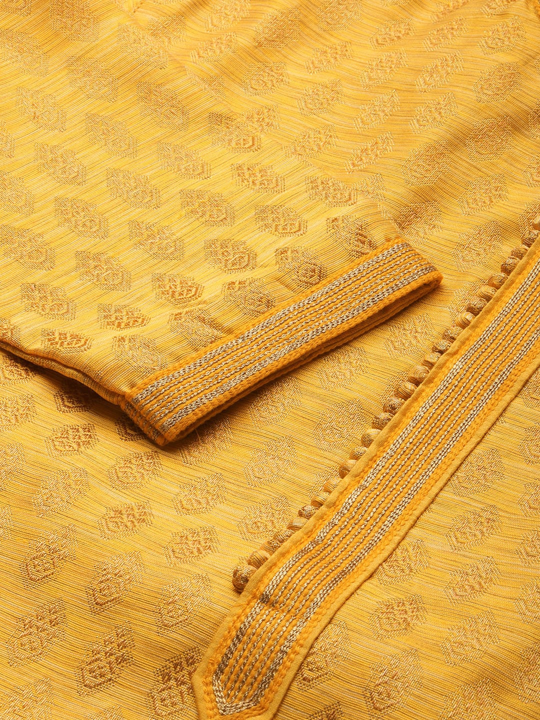 Manyavar Men Mustard Yellow Woven Design Kurta with Churidar - Distacart