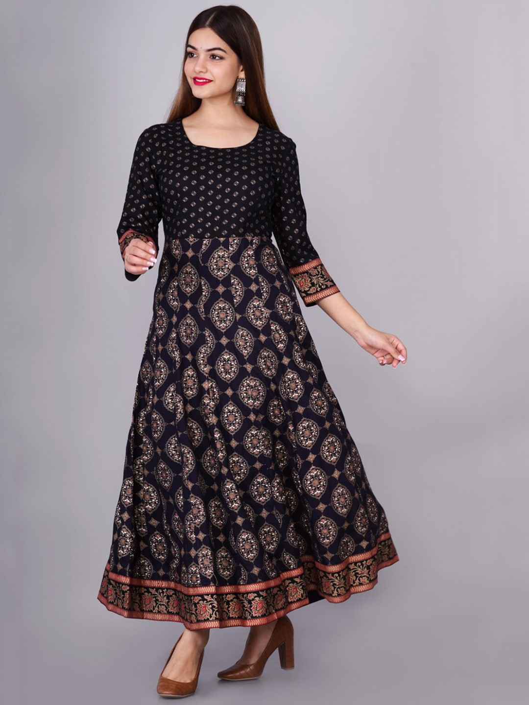 Kalini Women Black Ethnic Motifs Printed Anarkali Kurta - Distacart