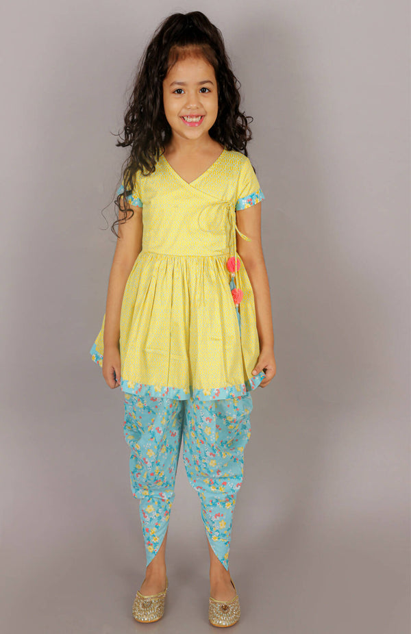 Lil Drama Folklore Girls Yellow Kurta With Dhoti Set - Distacart