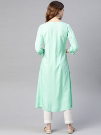 Thumbnail for HERE&NOW Women Sea Green Yoke Design A-Line Kurta - Distacart