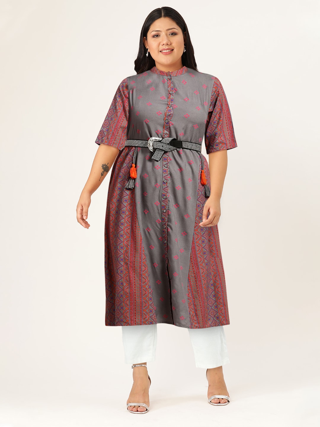 Sangria Ethnic Motifs Print Kurta - Distacart