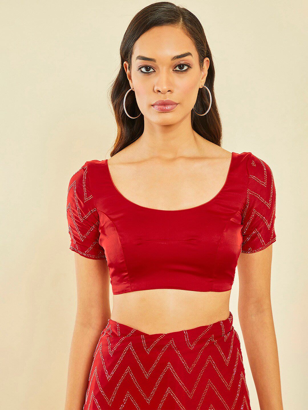 Soch Red Embellished Beads and Stones Saree - Distacart