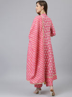 Thumbnail for Khushal K Women Pink Ethnic Motifs Printed Kurta with Palazzos & Dupatta - Distacart