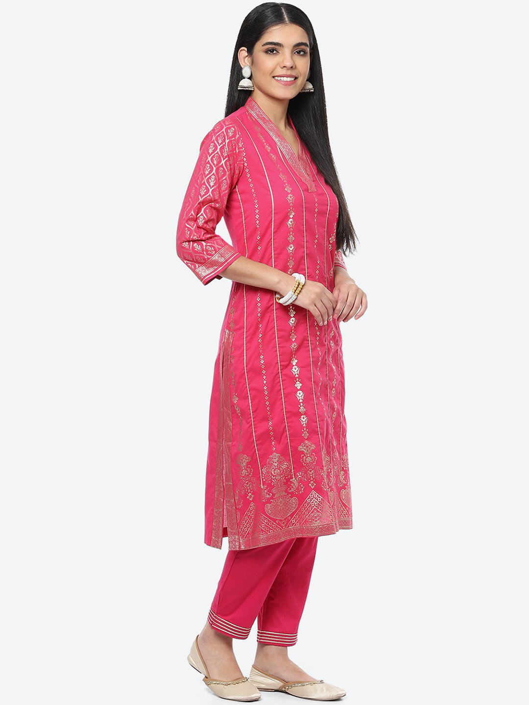 Biba Women Ethnic Motifs Printed Gotta Patti Kurta with Trousers & With Dupatta - Distacart