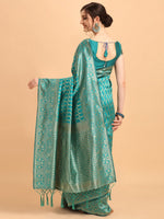 Thumbnail for Mitera Green & Gold-Toned Silk Blend Fusion Leheriya Saree - Distacart