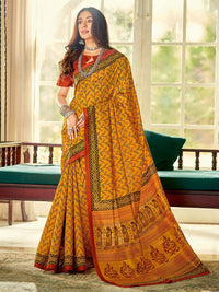 Thumbnail for Saree Mall Mustard & Maroon Ethnic Motifs Printed Bhagalpuri Sarees - Distacart