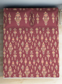 Thumbnail for SPACES Aurum Red Ethnic Motifs Pure Cotton 140 TC Queen Bedsheet with 2 Pillow Covers - Distacart