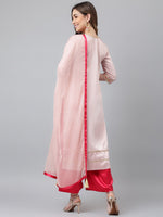 Thumbnail for Khushal K Women Pink Floral Embroidered Sequinned Kurta with Palazzos & Dupatta - Distacart