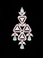 Thumbnail for Saraf RS Jewellery Rose Gold-Plated White & Sea Green AD-Studded Handcrafted Jewellery Set - Distacart