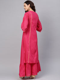 Thumbnail for Biba Women Pink & Golden Printed Layered A-Line Kurta - Distacart