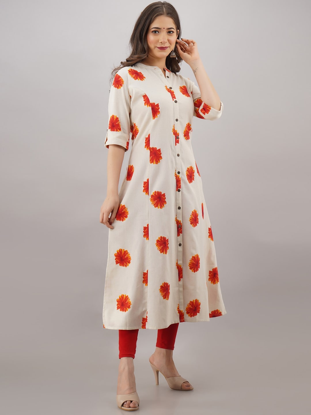 Kalini Women Beige Floral Printed Thread Work Floral Kurta - Distacart