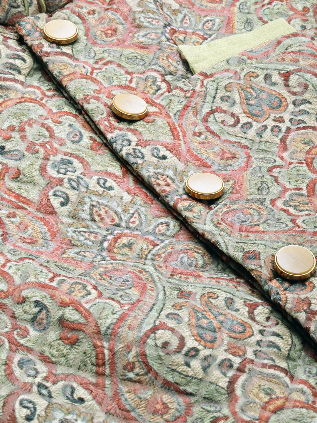 Manyavar Men Green & Off-White Solid Kurta & Churidar with Nehru Jacket - Distacart