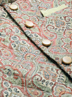 Thumbnail for Manyavar Men Green & Off-White Solid Kurta & Churidar with Nehru Jacket - Distacart