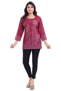 Thumbnail for Snehal Creations Magenta Faux Crepe Short Kurti Tunic Top