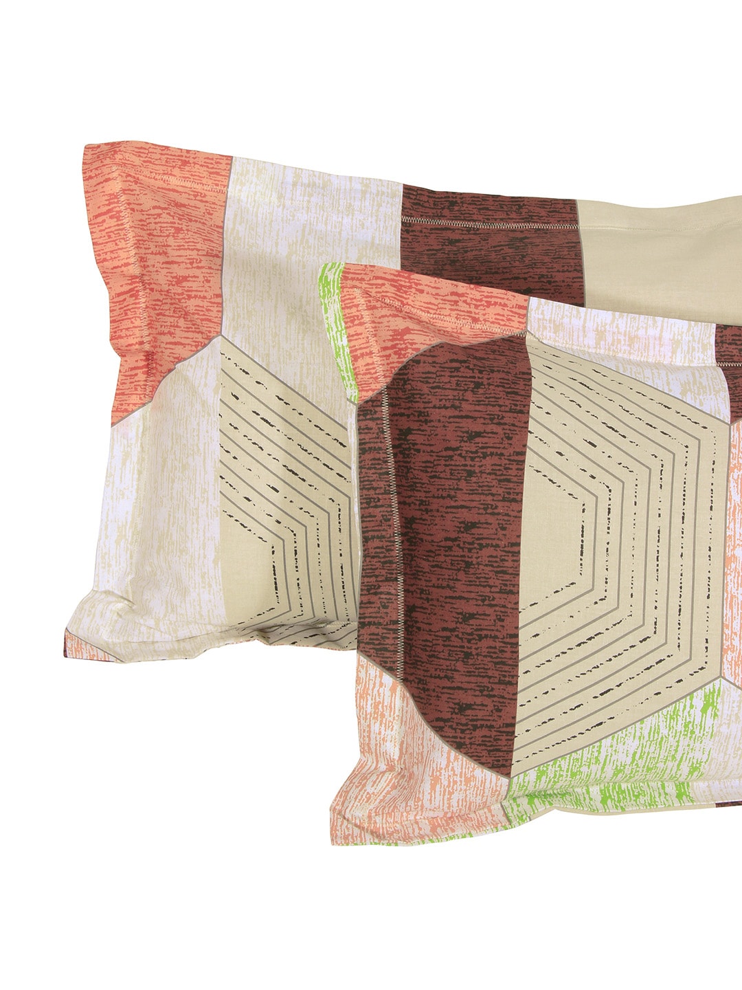 Story@home Cream-Coloured Geometric 152 TC Cotton 1 Queen Bedsheet with 2 Pillow Covers - Distacart