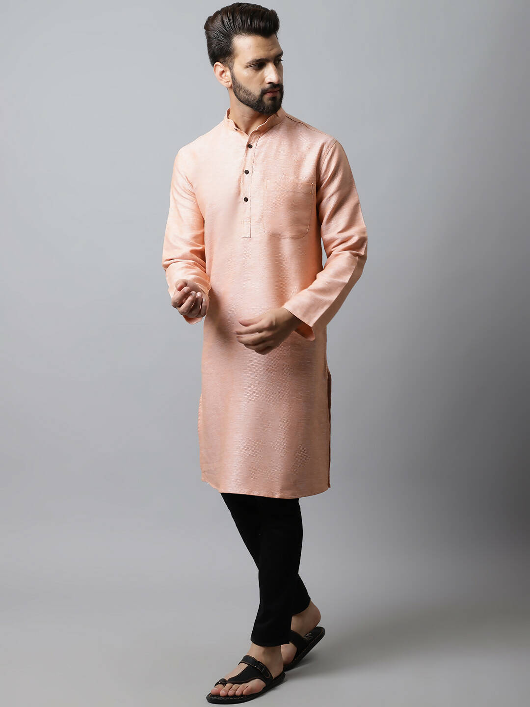 Even Apparels Pink Color Pure Cotton Men's Kurta With Band Collar (SLD1186) - Distacart