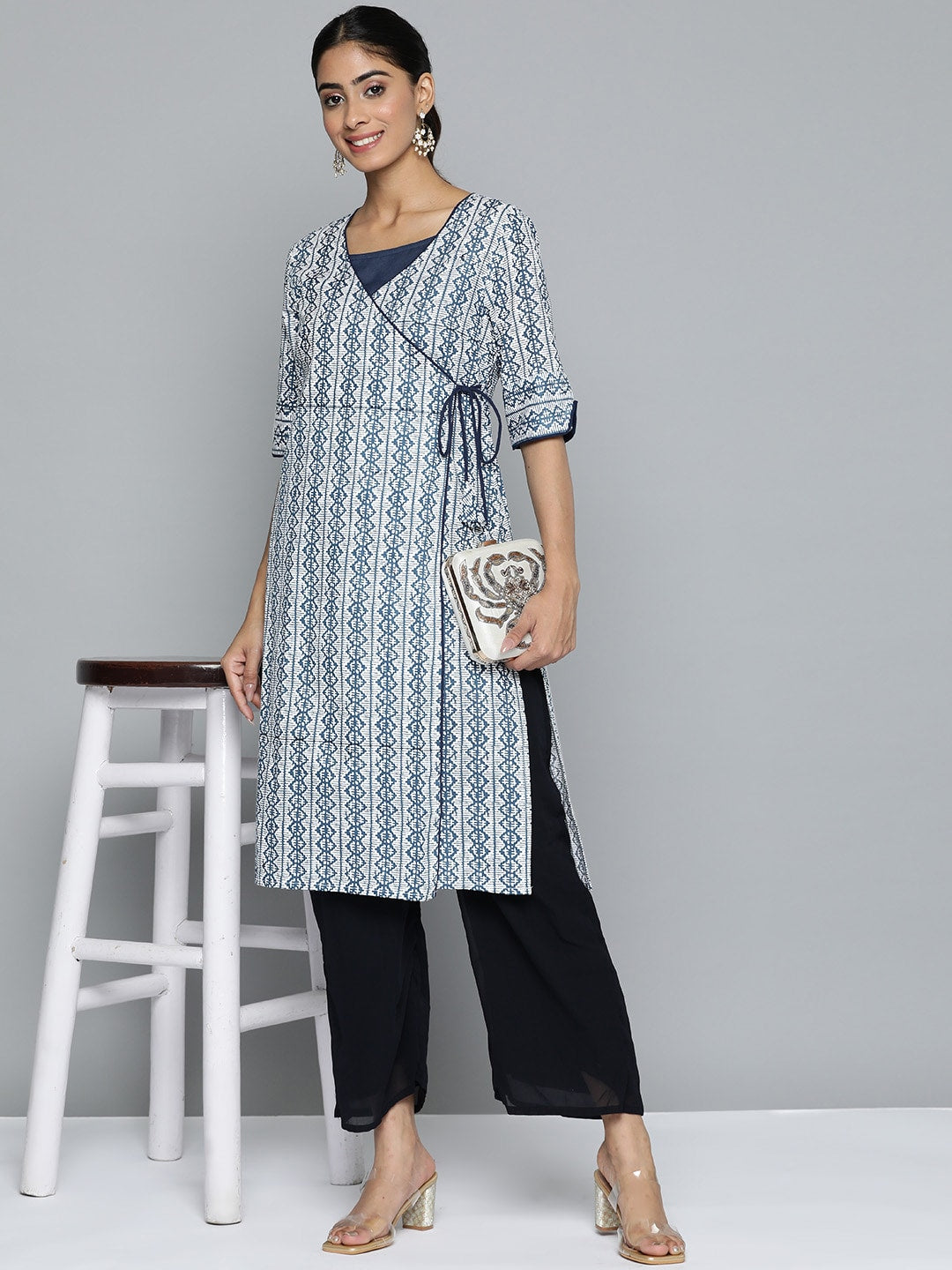 HERE&NOW Printed Wrap Designed Layered Kurta - Distacart