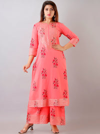 Thumbnail for HERE&NOW Floral Printed Gotta Patti Regular Kurta with Palazzos - Distacart