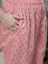 Thumbnail for Sangria Peach Floral Printed Gotta Patti Pure Cotton A-Line Kurta with Trousers & Dupatta - Distacart