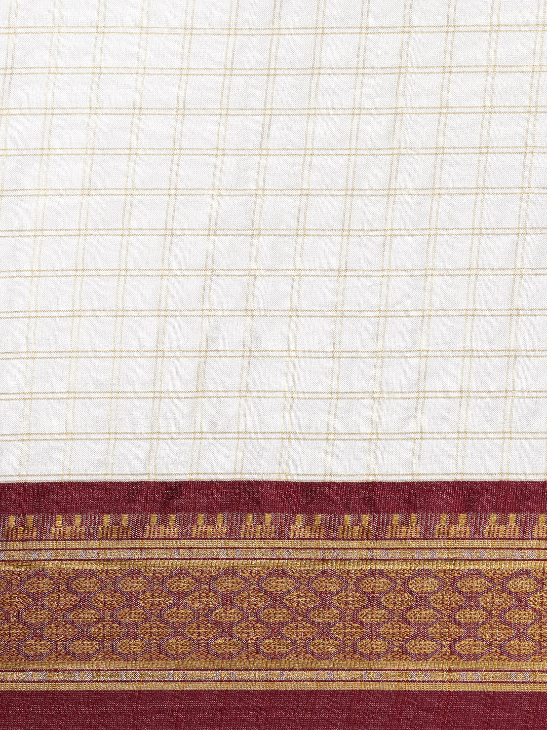 Kalini White & Maroon Checked Zari Silk Cotton Saree - Distacart