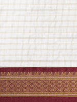 Thumbnail for Kalini White & Maroon Checked Zari Silk Cotton Saree - Distacart