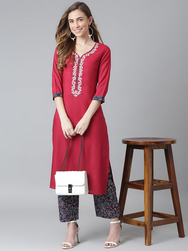 Khushal K Floral Embroidered Kurta with Palazzos - Distacart