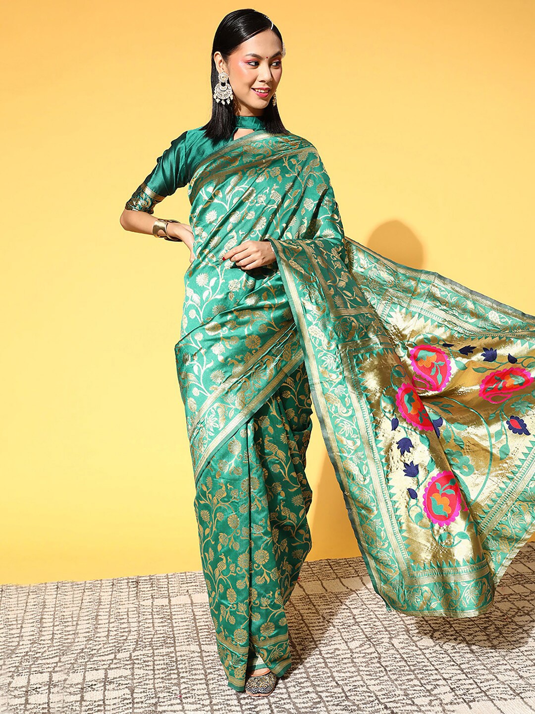 Saree Mall Ethnic Motifs Silk Blend Banarasi Sarees - Distacart