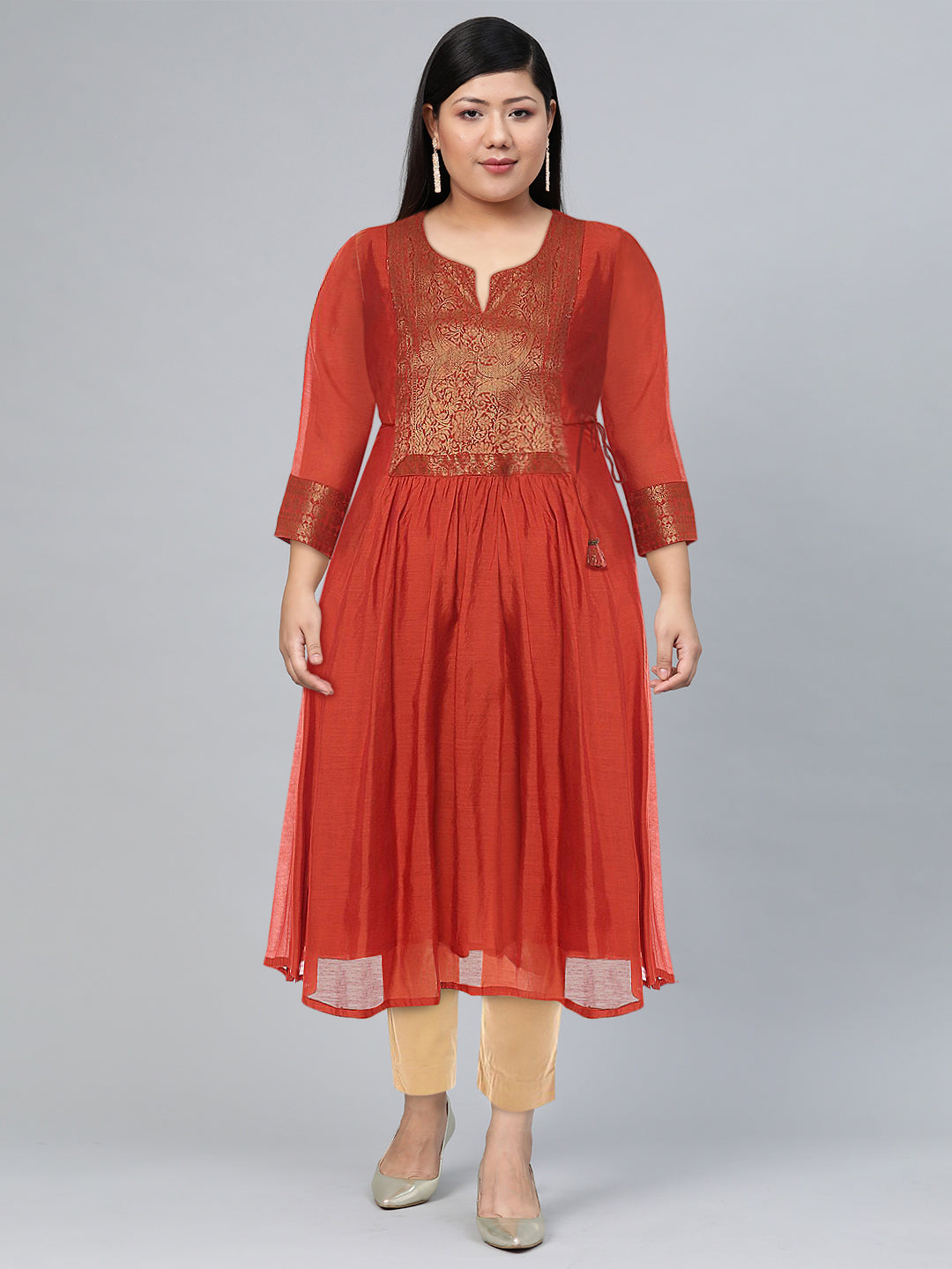 Biba Women Orange Solid Yoke Design Anarkali Kurta - Distacart