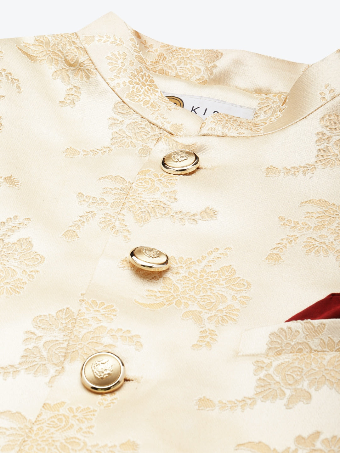 KISAH Men Beige & Orange Woven-Design Sherwani Set - Distacart